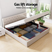 Artiss Bed Frame King Size Gas Lift Beige VILA BFRAME-G-GAS-VILA-K-BG-ABC