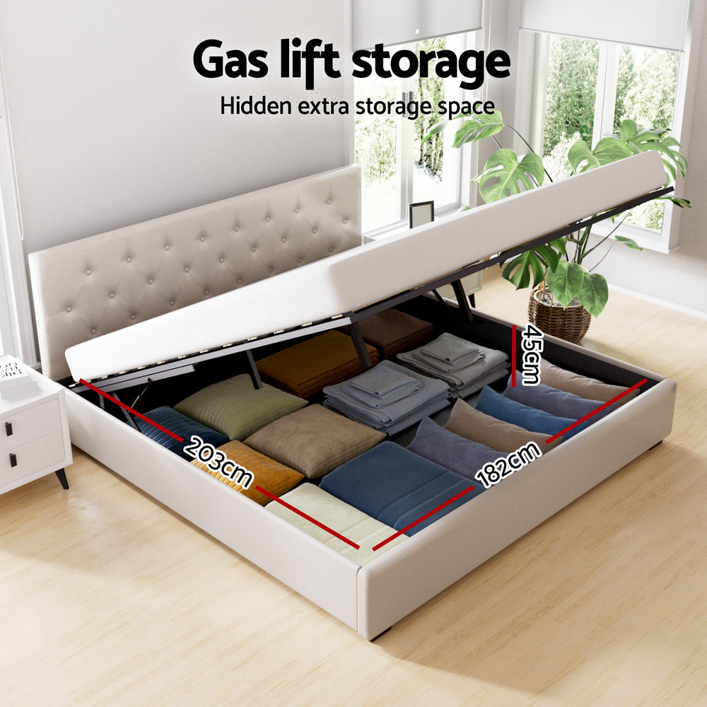 Artiss Bed Frame King Size Gas Lift Beige VILA BFRAME-G-GAS-VILA-K-BG-ABC