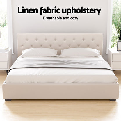 Artiss Bed Frame King Size Gas Lift Beige VILA BFRAME-G-GAS-VILA-K-BG-ABC