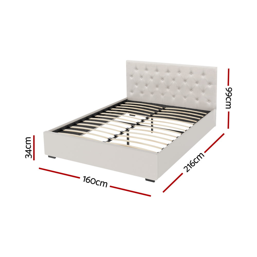 Artiss Bed Frame Queen Size Gas Lift Beige VILA BFRAME-G-GAS-VILA-Q-BG-ABC