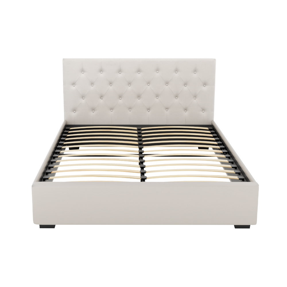 Artiss Bed Frame Queen Size Gas Lift Beige VILA BFRAME-G-GAS-VILA-Q-BG-ABC
