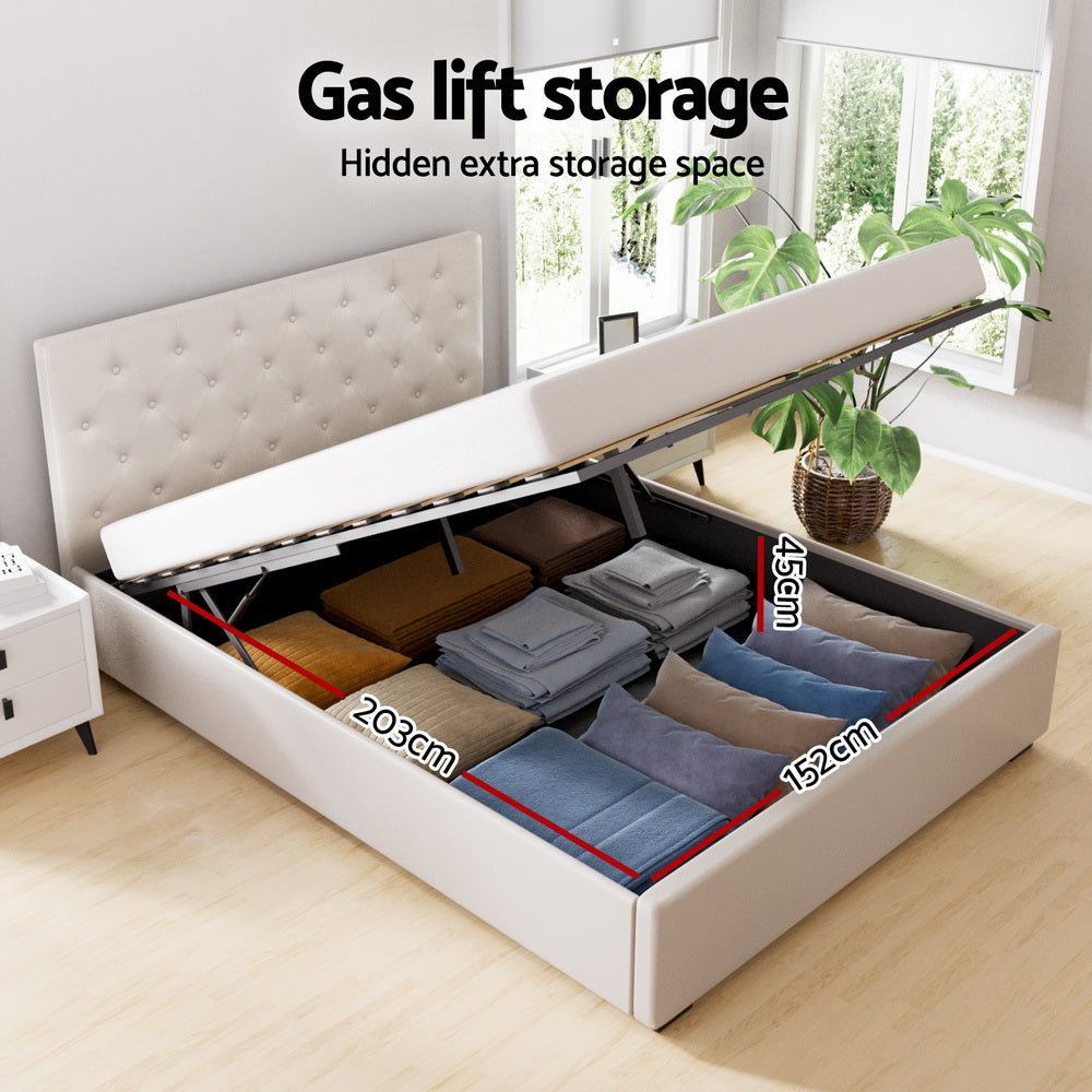 Artiss Bed Frame Queen Size Gas Lift Beige VILA BFRAME-G-GAS-VILA-Q-BG-ABC