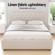 Artiss Bed Frame Queen Size Gas Lift Beige VILA BFRAME-G-GAS-VILA-Q-BG-ABC