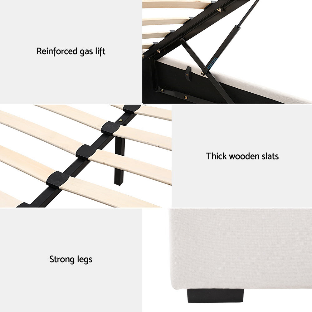 Artiss Bed Frame Queen Size Gas Lift Beige VILA BFRAME-G-GAS-VILA-Q-BG-ABC