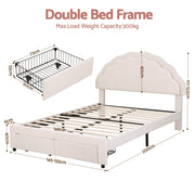 Artiss Double Bed Frame with 2 Storage Drawers Upholstered Velvet Platform Bed LED Headboard BFRAME-G-GLOW-D-WH-AB