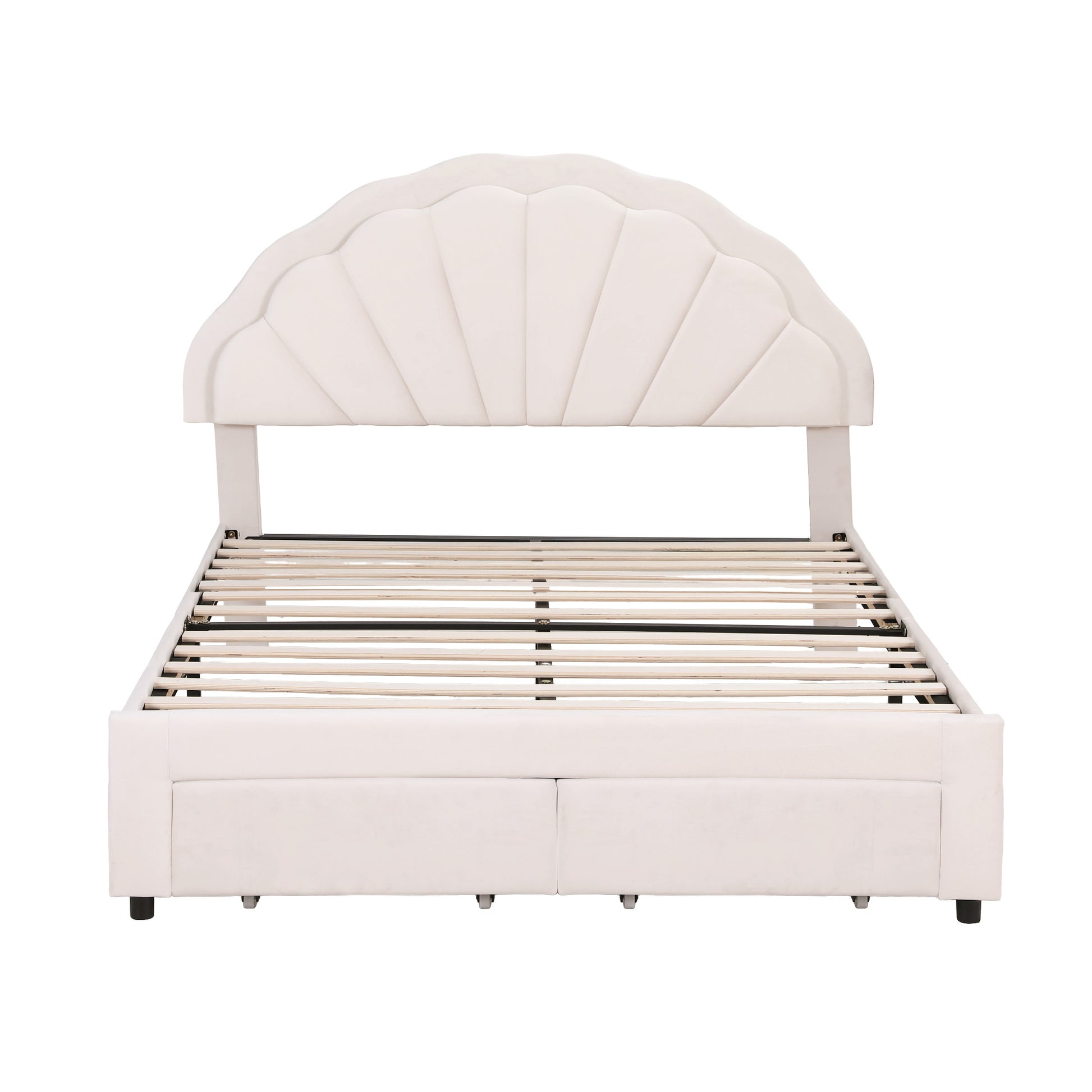 Artiss Double Bed Frame with 2 Storage Drawers Upholstered Velvet Platform Bed LED Headboard BFRAME-G-GLOW-D-WH-AB