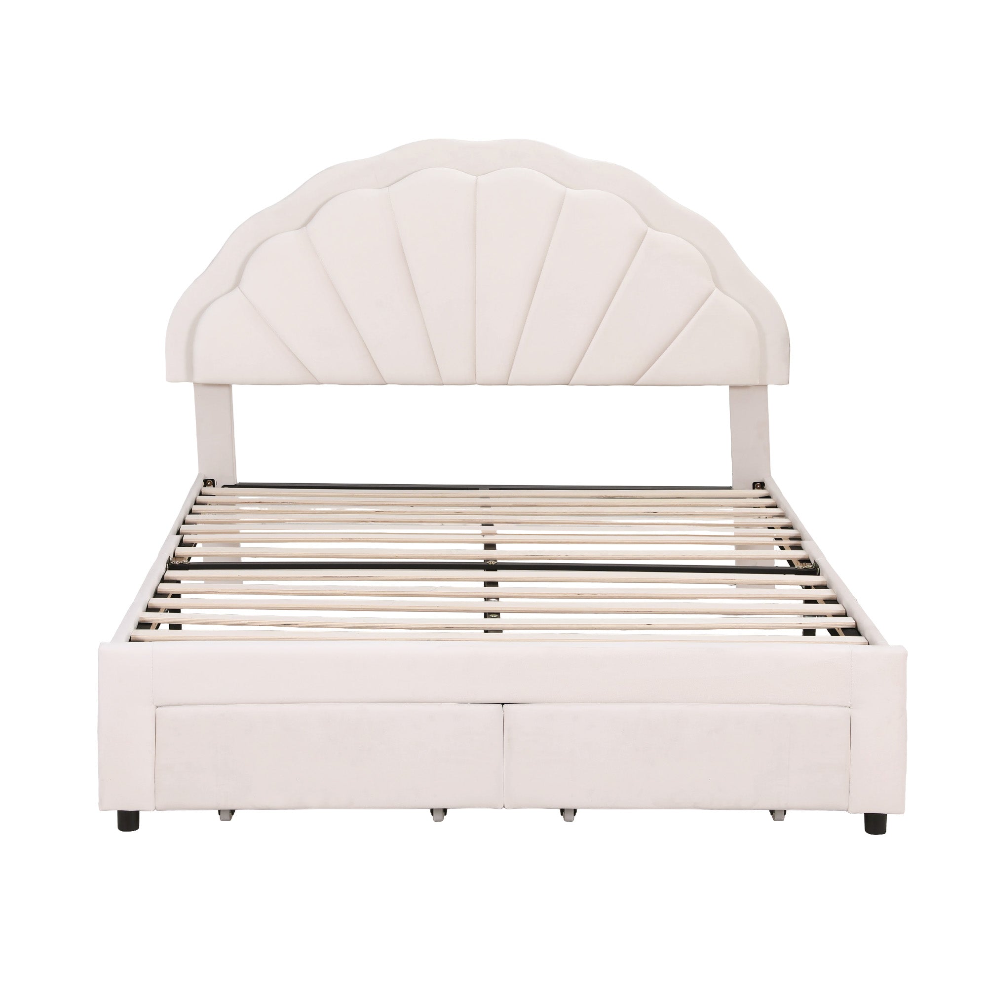 Artiss Double Bed Frame with 2 Storage Drawers Upholstered Velvet Platform Bed LED Headboard BFRAME-G-GLOW-D-WH-AB