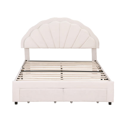 Artiss Double Bed Frame with 2 Storage Drawers Upholstered Velvet Platform Bed LED Headboard BFRAME-G-GLOW-D-WH-AB