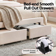 Artiss Double Bed Frame with 2 Storage Drawers Upholstered Velvet Platform Bed LED Headboard BFRAME-G-GLOW-D-WH-AB
