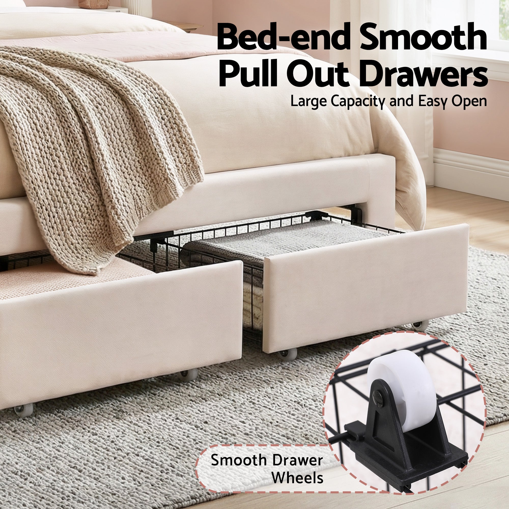 Artiss Double Bed Frame with 2 Storage Drawers Upholstered Velvet Platform Bed LED Headboard BFRAME-G-GLOW-D-WH-AB