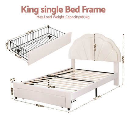 Artiss King Single Bed Frame with Storage Drawer Upholstered Velvet Platform Bed LED Headboard BFRAME-G-GLOW-KS-WH-AB