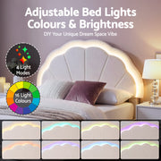 Artiss King Single Bed Frame with Storage Drawer Upholstered Velvet Platform Bed LED Headboard BFRAME-G-GLOW-KS-WH-AB