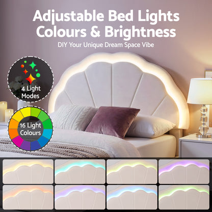 Artiss King Single Bed Frame with Storage Drawer Upholstered Velvet Platform Bed LED Headboard BFRAME-G-GLOW-KS-WH-AB