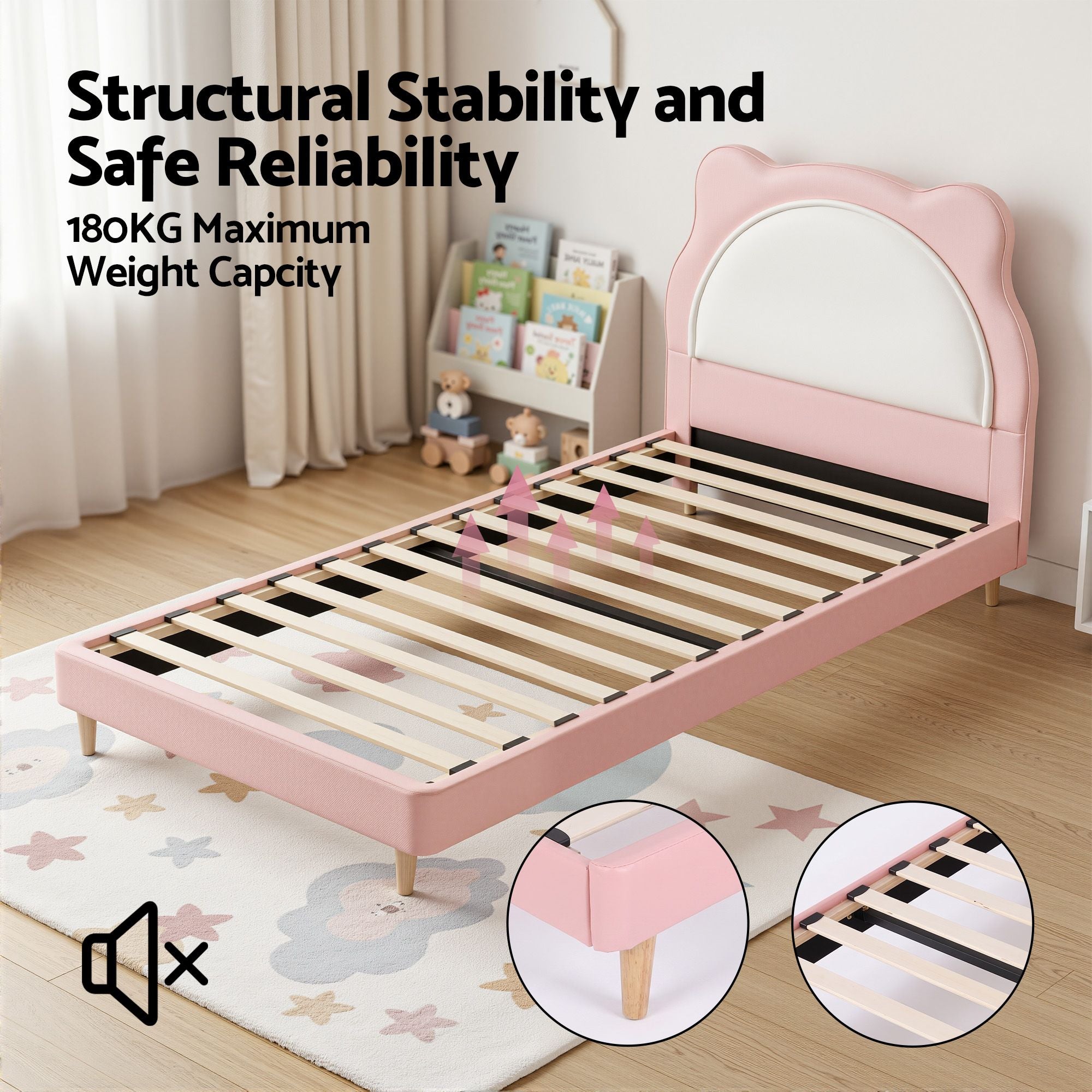 Artiss King Single Pink Kids Bed Frame for Girls Bedroom Cute Animal Upholstered BFRAME-G-KITTY-KS-PK-AB