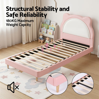 Artiss King Single Pink Kids Bed Frame for Girls Bedroom Cute Animal Upholstered BFRAME-G-KITTY-KS-PK-AB