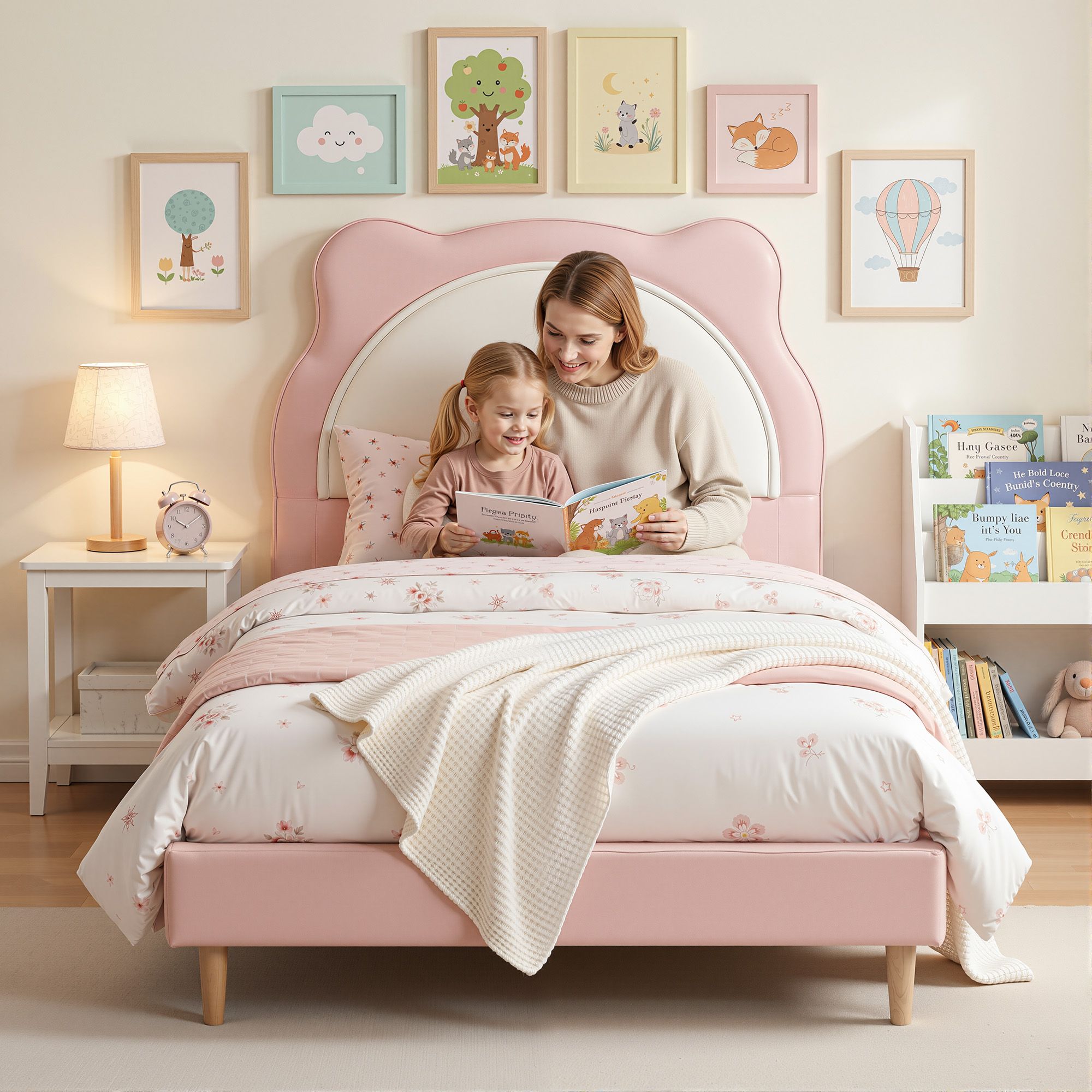Artiss King Single Pink Kids Bed Frame for Girls Bedroom Cute Animal Upholstered BFRAME-G-KITTY-KS-PK-AB