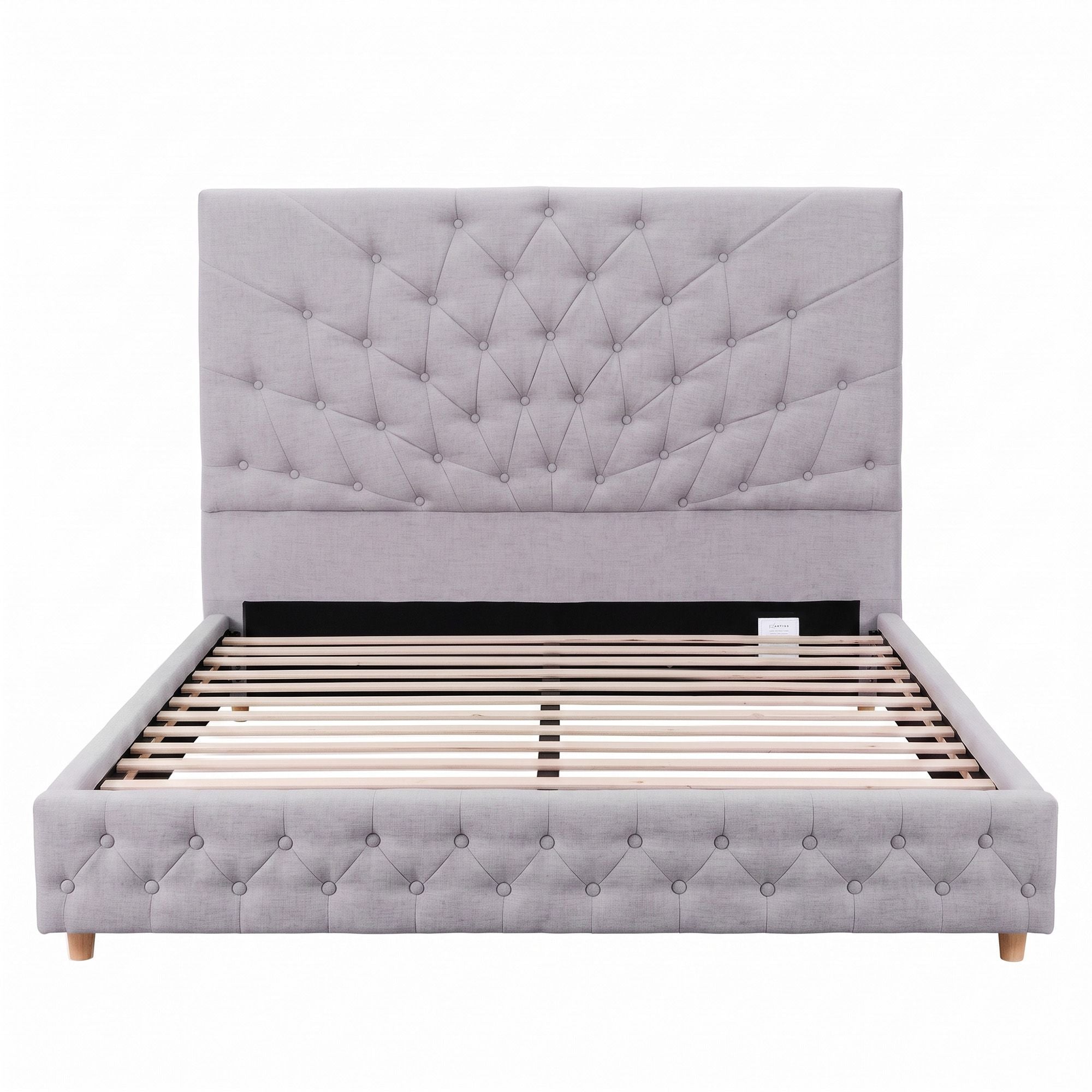 Artiss Double Bed Frame with Tufted Headboard and Plywood Slats Grey