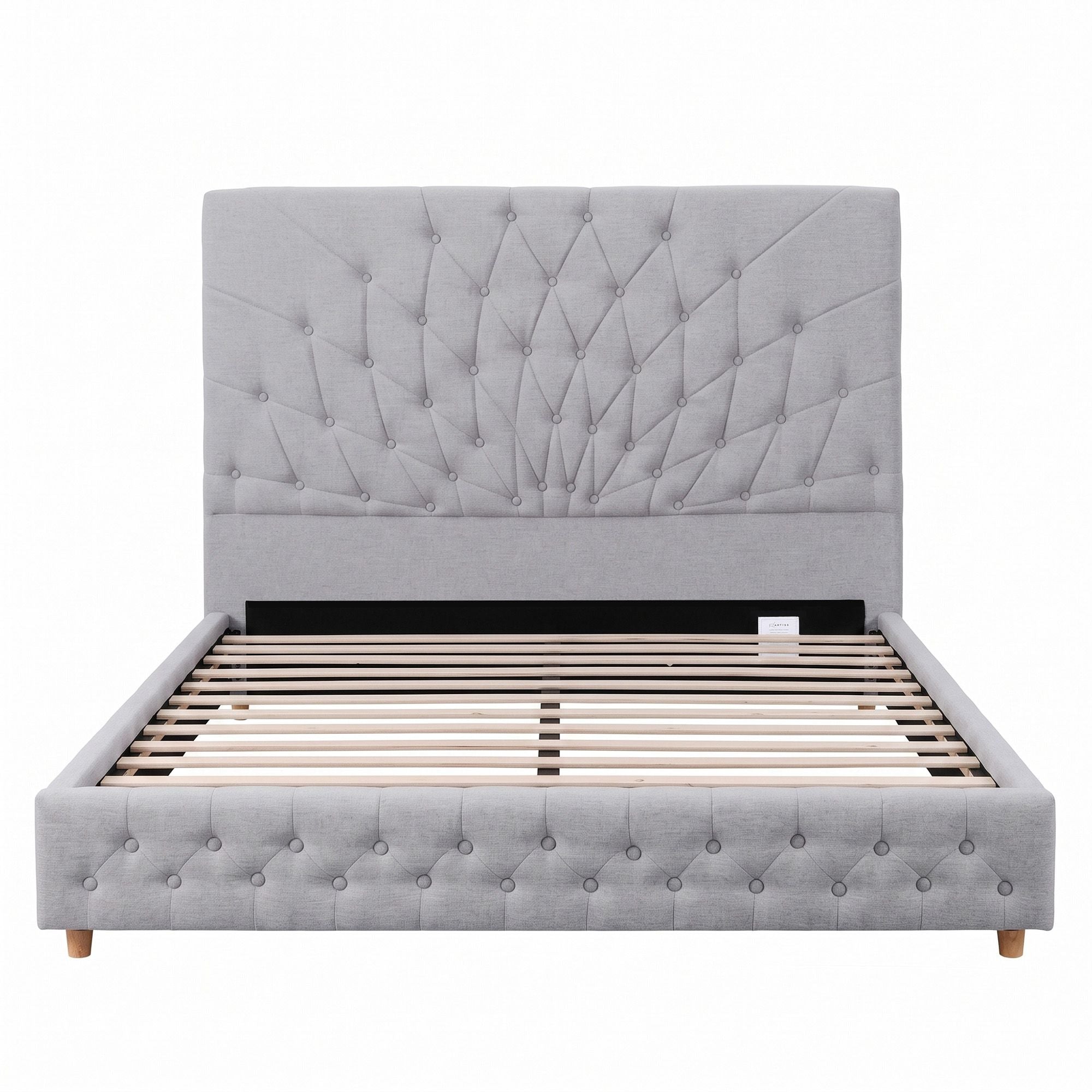 Artiss Queen Bed Frame with Tufted Headboard and Plywood Slats Grey