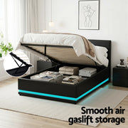 Artiss Bed Frame King Single Size LED Gas Lift Black LUMI BFRAME-G-LED-LUMI-KS-BK-ABC