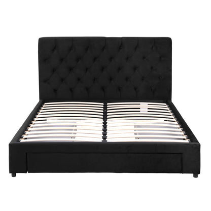 Artiss Double Bed Frame Storage Charging Station Upholstered 3 Drawers USB Type-C BFRAME-G-LUNA-D-BK-ABC