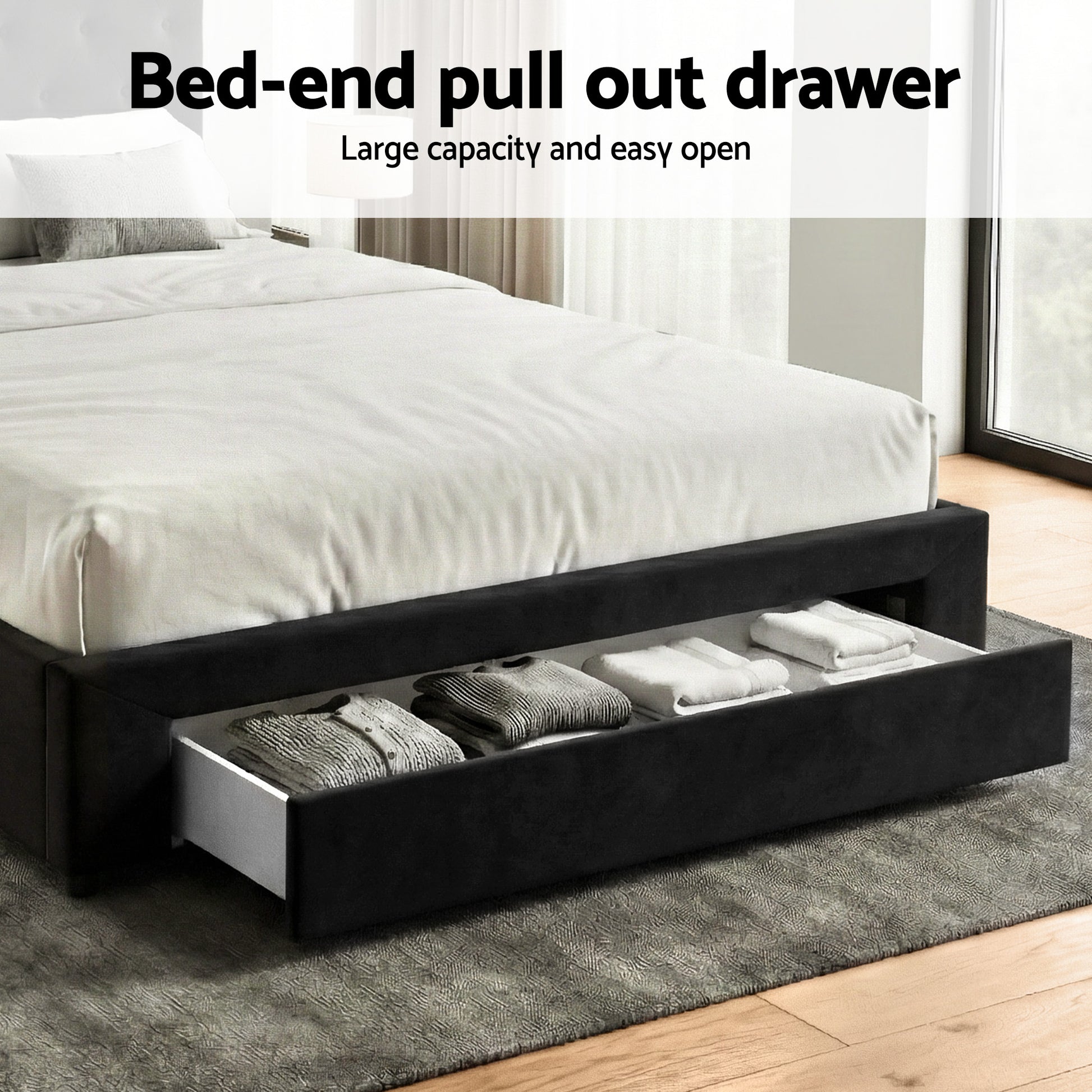Artiss Double Bed Frame Storage Charging Station Upholstered 3 Drawers USB Type-C BFRAME-G-LUNA-D-BK-ABC