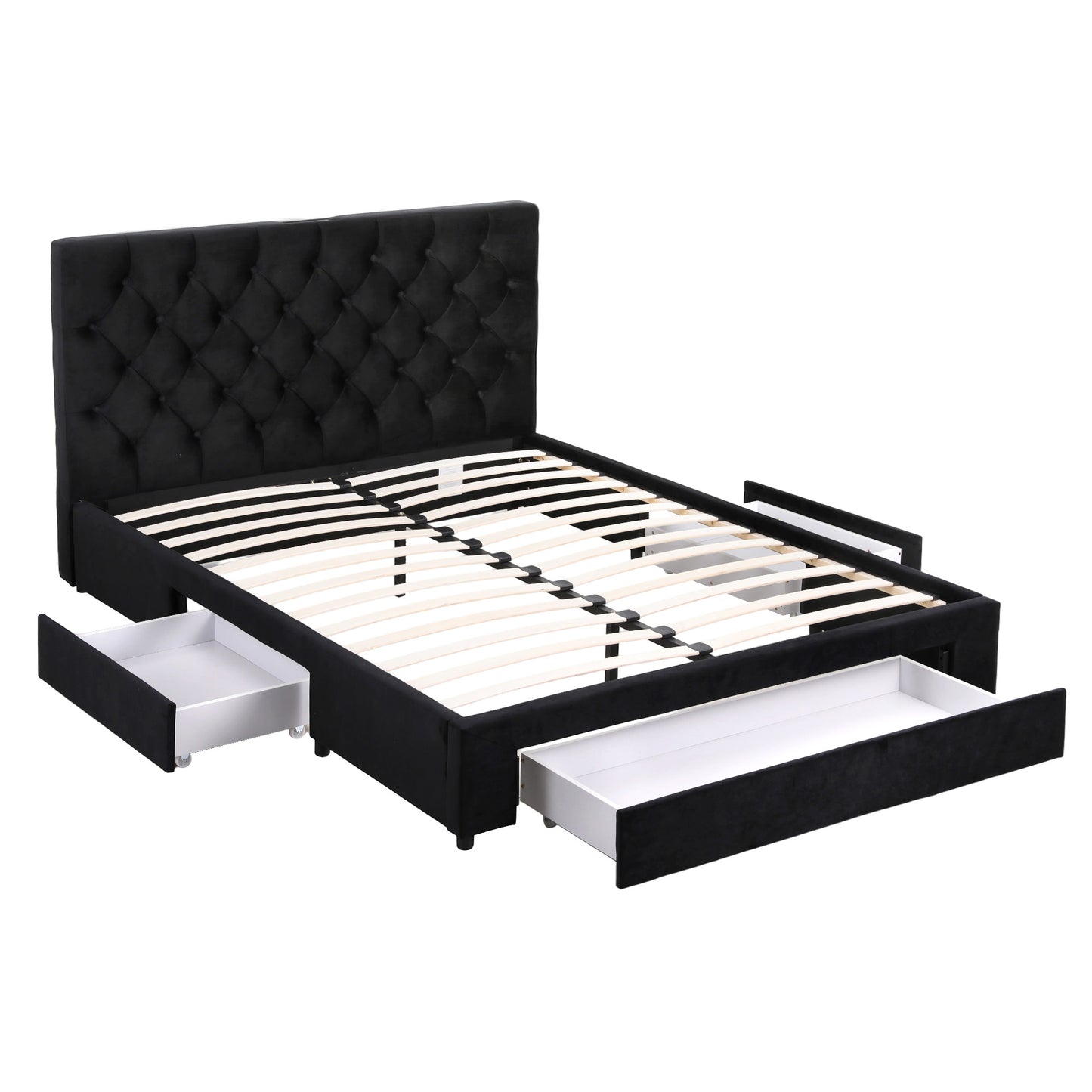 Artiss Double Bed Frame Storage Charging Station Upholstered 3 Drawers USB Type-C BFRAME-G-LUNA-D-BK-ABC