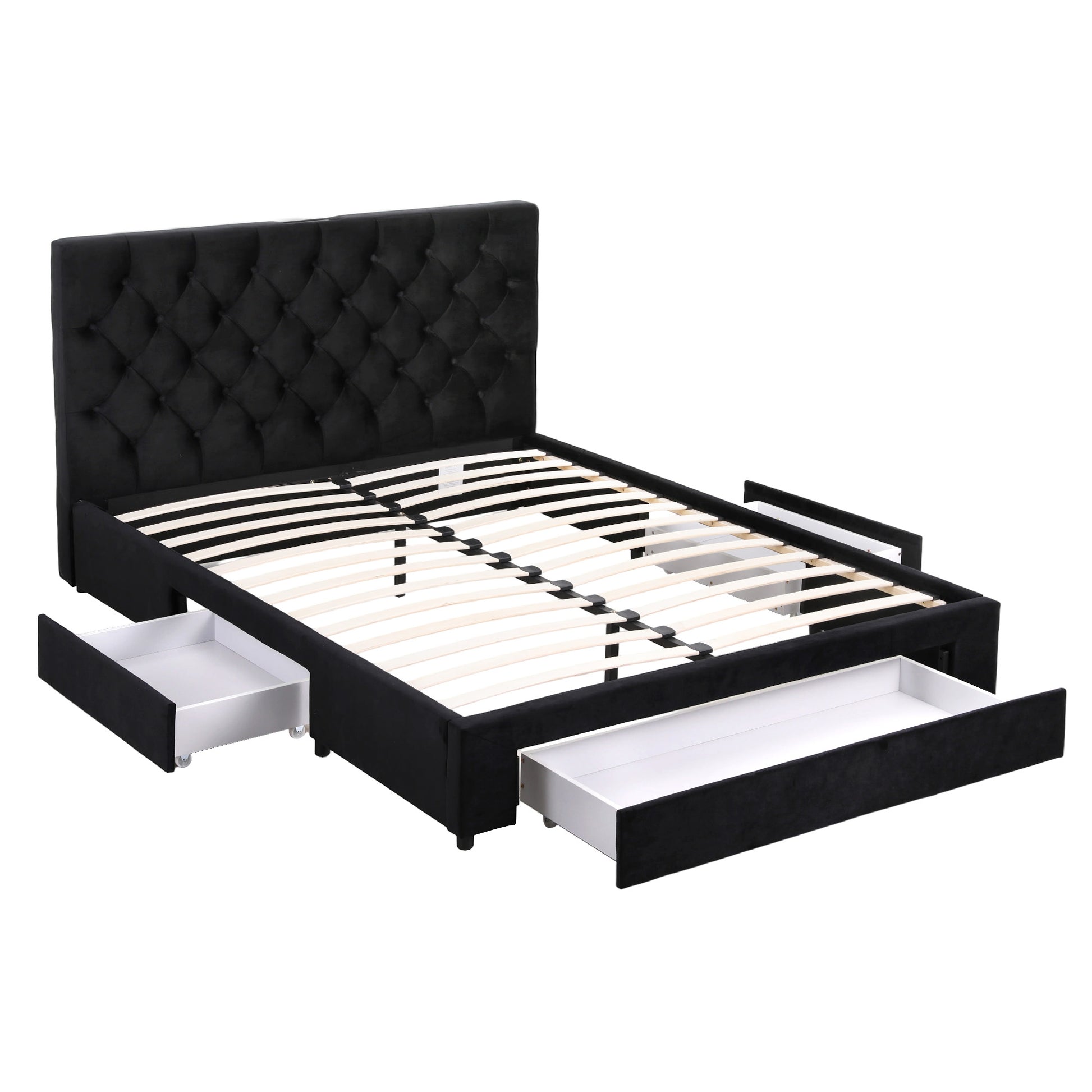 Artiss Double Bed Frame Storage Charging Station Upholstered 3 Drawers USB Type-C BFRAME-G-LUNA-D-BK-ABC