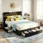 Artiss Double Bed Frame Storage Charging Station Upholstered 3 Drawers USB Type-C BFRAME-G-LUNA-D-BK-ABC