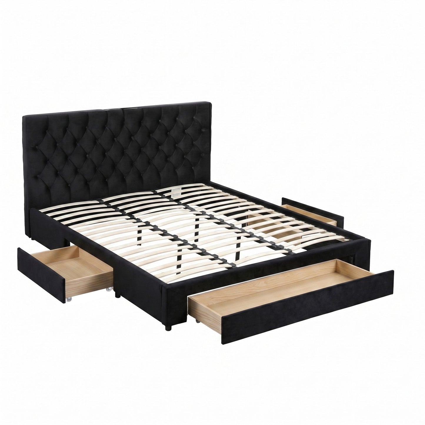 Artiss King Bed Frame Storage Charging Station Upholstered 3 Drawers USB Type-C BFRAME-G-LUNA-K-BK-ABC