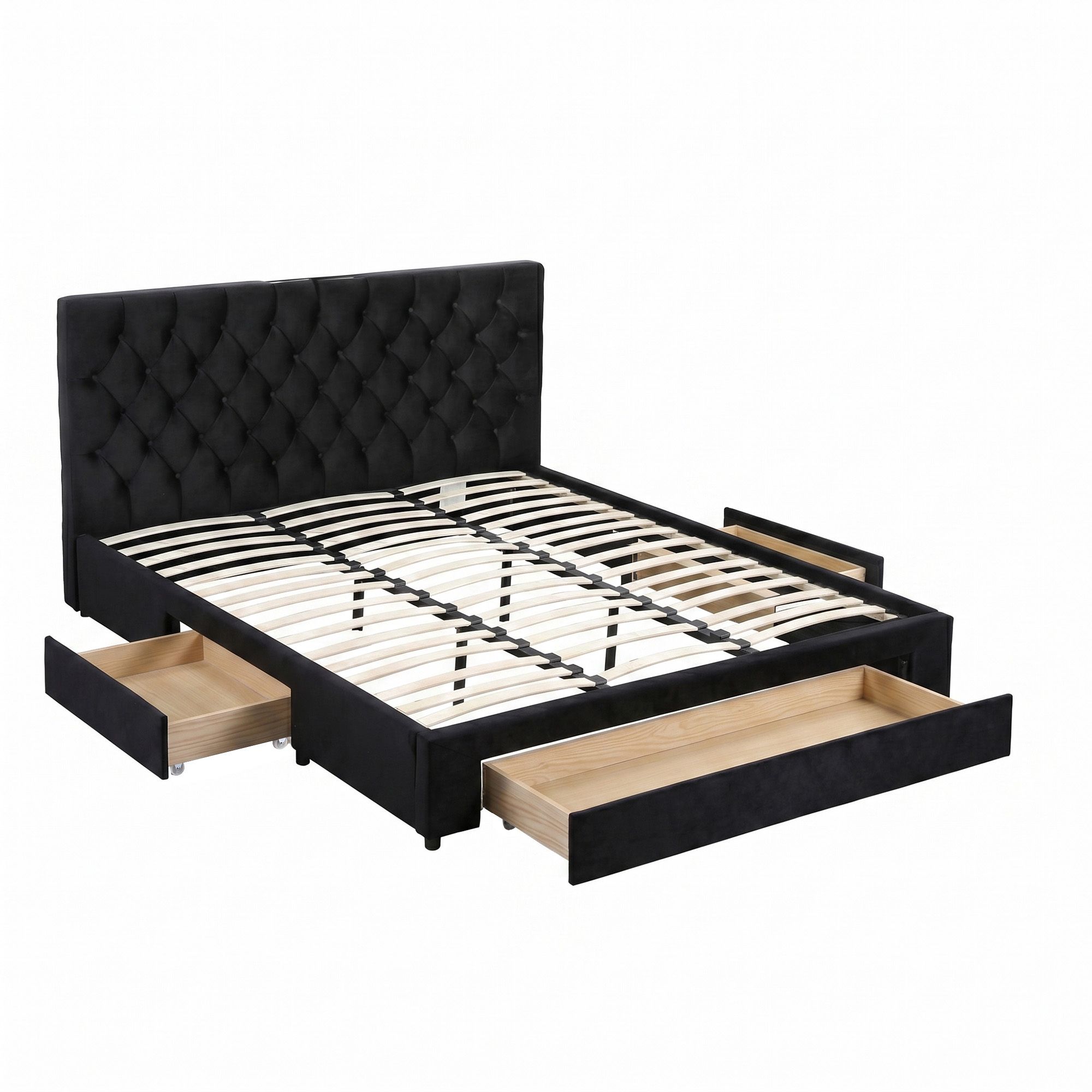 Artiss King Bed Frame Storage Charging Station Upholstered 3 Drawers USB Type-C BFRAME-G-LUNA-K-BK-ABC