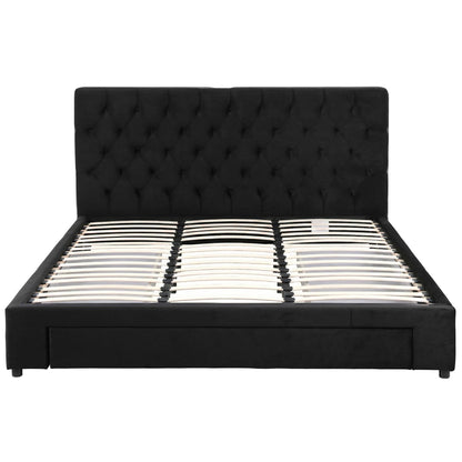 Artiss King Bed Frame Storage Charging Station Upholstered 3 Drawers USB Type-C BFRAME-G-LUNA-K-BK-ABC