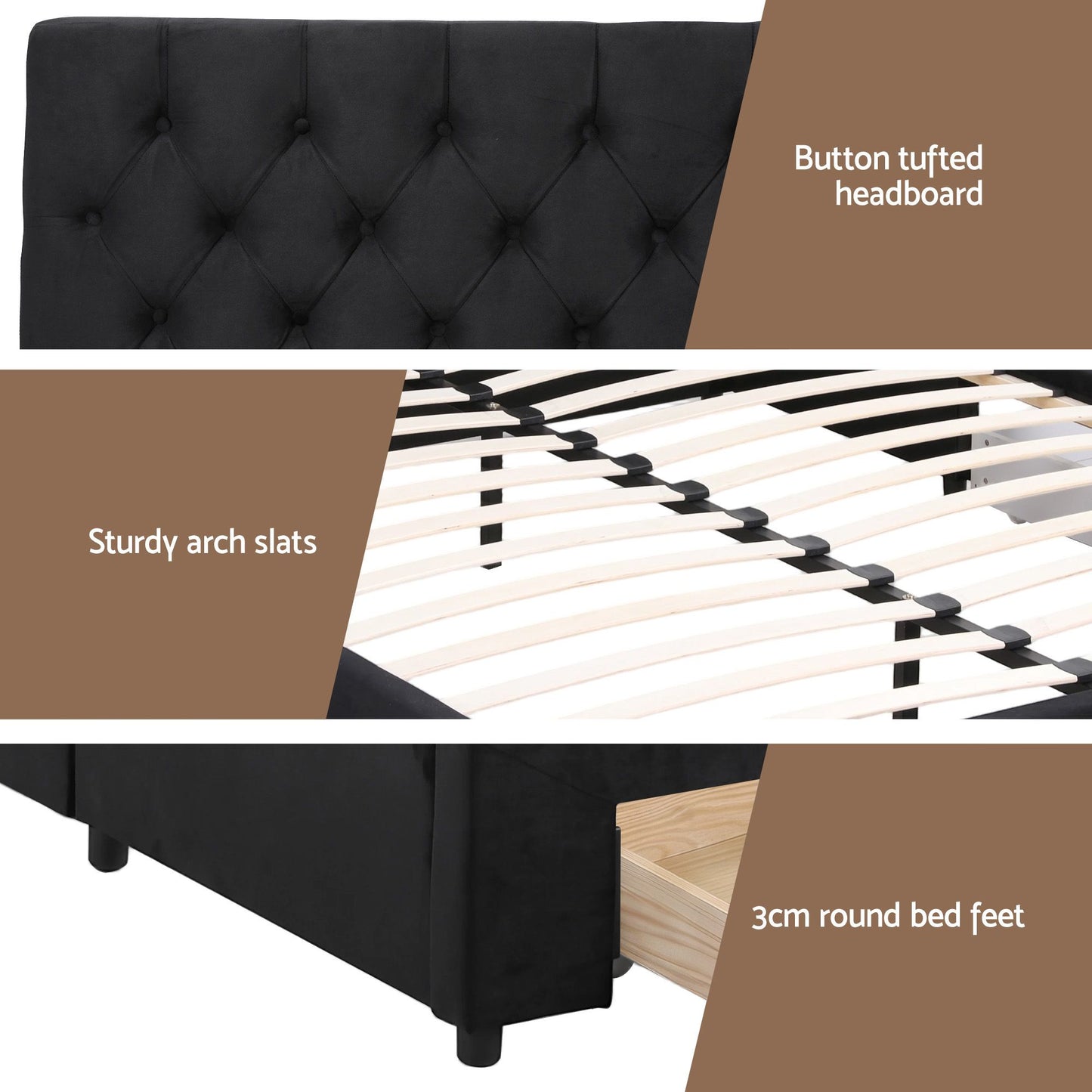 Artiss King Bed Frame Storage Charging Station Upholstered 3 Drawers USB Type-C BFRAME-G-LUNA-K-BK-ABC