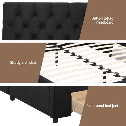 Artiss King Bed Frame Storage Charging Station Upholstered 3 Drawers USB Type-C BFRAME-G-LUNA-K-BK-ABC