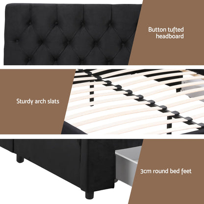 Artiss King Bed Frame Storage Charging Station Upholstered 3 Drawers USB Type-C BFRAME-G-LUNA-K-BK-ABC
