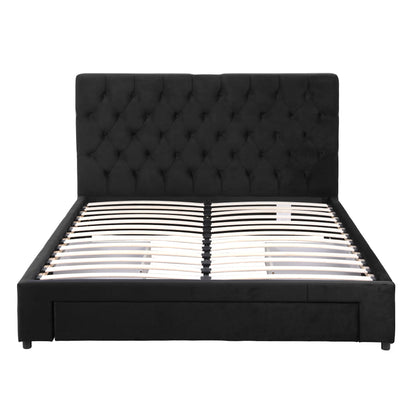 Artiss Queen Bed Frame Storage Charging Station Upholstered 3 Drawers USB Type-C BFRAME-G-LUNA-Q-BK-ABC