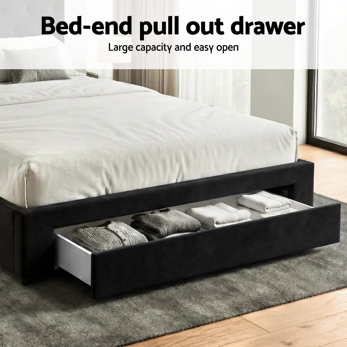 Artiss Queen Bed Frame Storage Charging Station Upholstered 3 Drawers USB Type-C BFRAME-G-LUNA-Q-BK-ABC