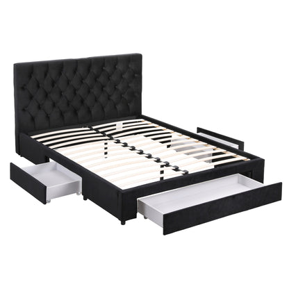 Artiss Queen Bed Frame Storage Charging Station Upholstered 3 Drawers USB Type-C BFRAME-G-LUNA-Q-BK-ABC