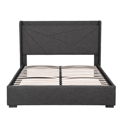 Artiss Double Bed Frame Gas Lift Storage Bed with Charging Ports Upholstered Geometric Headboard Charcoal Grey BFRAME-G-MORFEI-D-BK-ABC