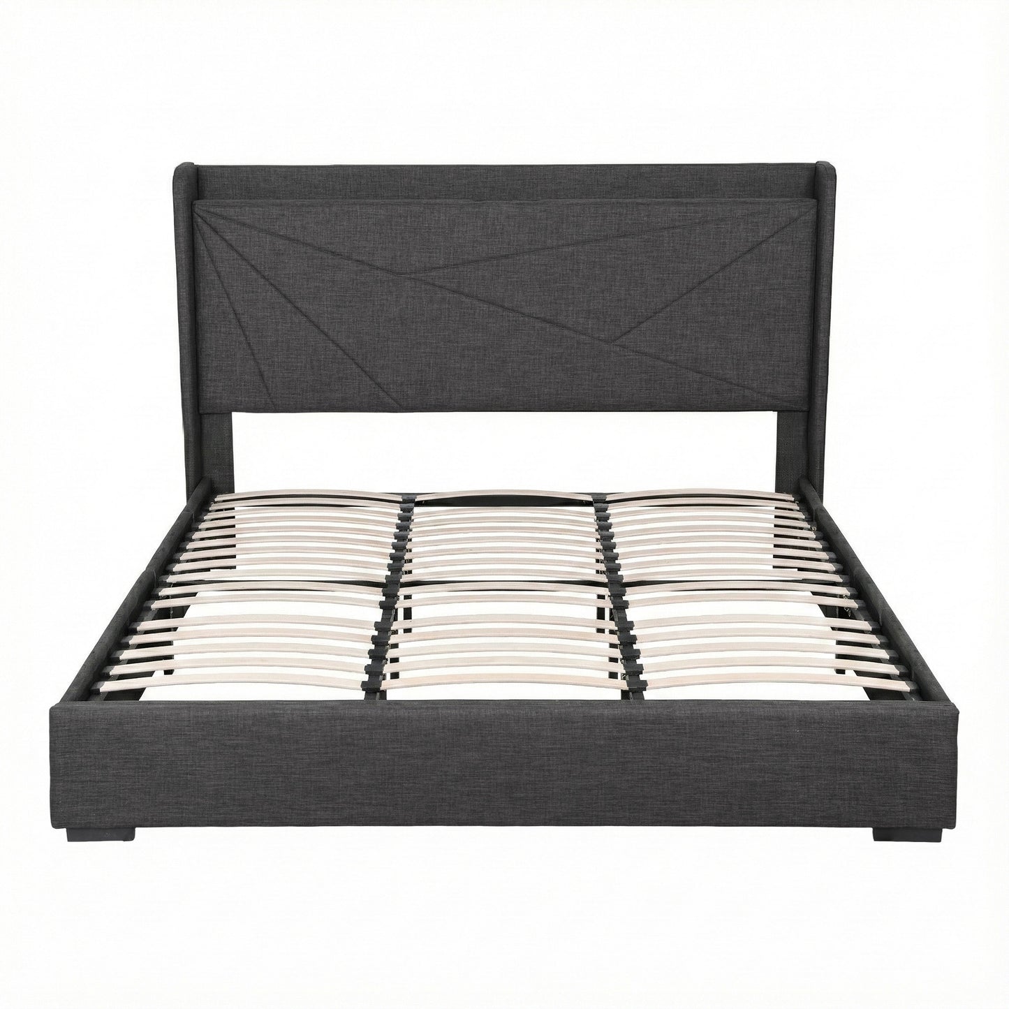 Artiss King Bed Frame Gas Lift Storage Bed with Charging Ports Upholstered Geometric Headboard Charcoal Grey BFRAME-G-MORFEI-K-BK-ABC