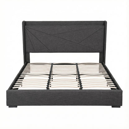 Artiss King Bed Frame Gas Lift Storage Bed with Charging Ports Upholstered Geometric Headboard Charcoal Grey BFRAME-G-MORFEI-K-BK-ABC