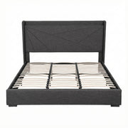 Artiss King Bed Frame Gas Lift Storage Bed with Charging Ports Upholstered Geometric Headboard Charcoal Grey