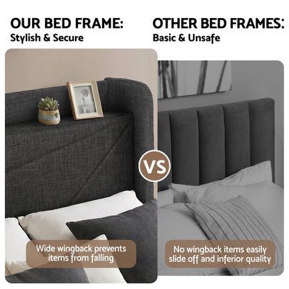 Artiss King Bed Frame Gas Lift Storage Bed with Charging Ports Upholstered Geometric Headboard Charcoal Grey BFRAME-G-MORFEI-K-BK-ABC