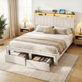 Artiss Queen Upholstered Bed Frame with Shelf Storage Drawers Charging Station Mood Lighting Linen BFRAME-G-NOUVEA-Q-BG-ABC