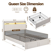 Artiss Queen Upholstered Bed Frame with Shelf Storage Drawers Charging Station Mood Lighting Linen BFRAME-G-NOUVEA-Q-BG-ABC