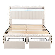 Artiss Queen Upholstered Bed Frame with Shelf Storage Drawers Charging Station Mood Lighting Linen BFRAME-G-NOUVEA-Q-BG-ABC