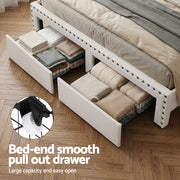 Artiss Queen Upholstered Bed Frame with Shelf Storage Drawers Charging Station Mood Lighting Linen BFRAME-G-NOUVEA-Q-BG-ABC