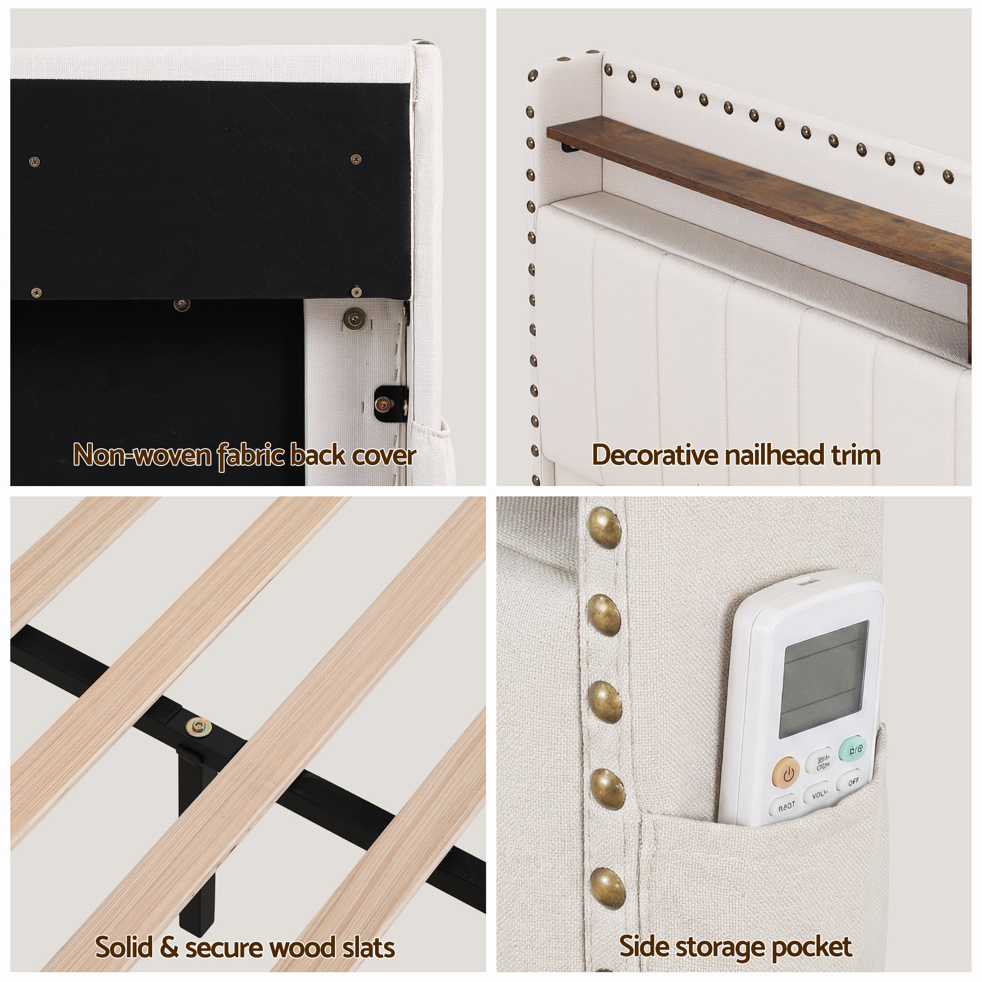 Artiss Queen Upholstered Bed Frame with Shelf Storage Drawers Charging Station Mood Lighting Linen BFRAME-G-NOUVEA-Q-BG-ABC