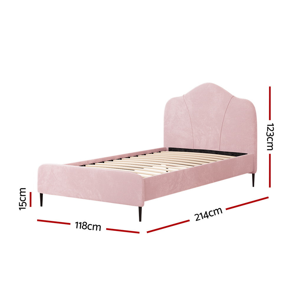 Artiss Bed Frame King Single Size Velvet Pink OLAN BFRAME-G-OLAN-KS-PK-ABC