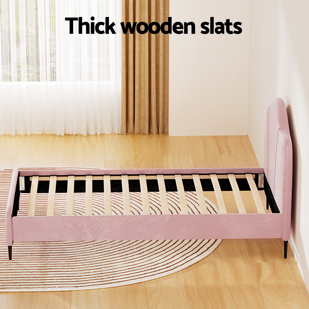 Artiss Bed Frame King Single Size Velvet Pink OLAN BFRAME-G-OLAN-KS-PK-ABC