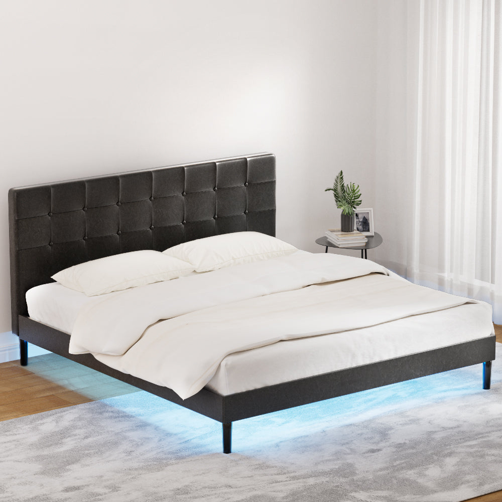 Artiss RAVI Black LED King Bed Frame BFRAME-G-RAVI-K-BK-ABC